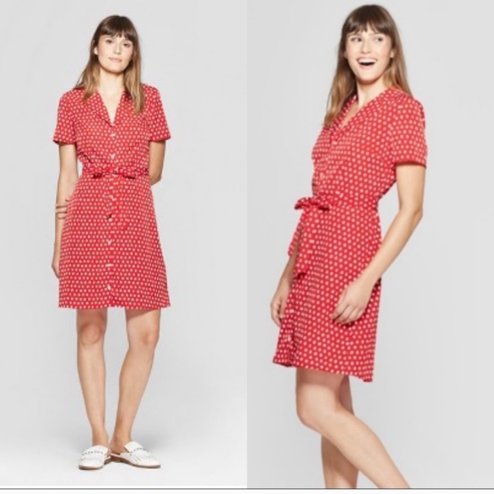 Red and white polka dot dress.